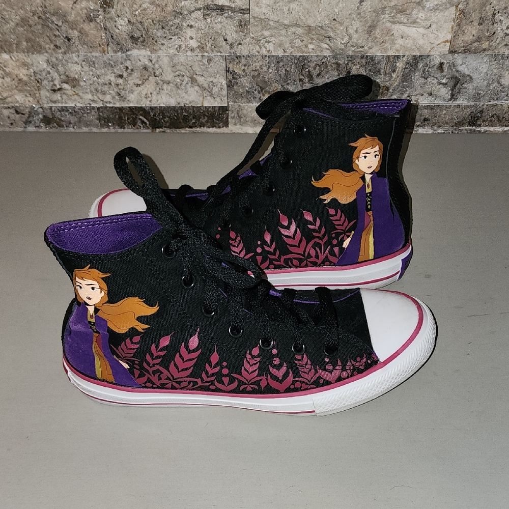 Converse Black and Purple High-Top Sneakers with Character Design